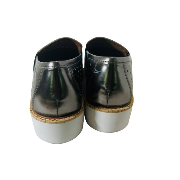 Halogen Emily Metal Pewter Leather Loafer 10 Comfortable Preppy Academic Shoe - Picture 15 of 15